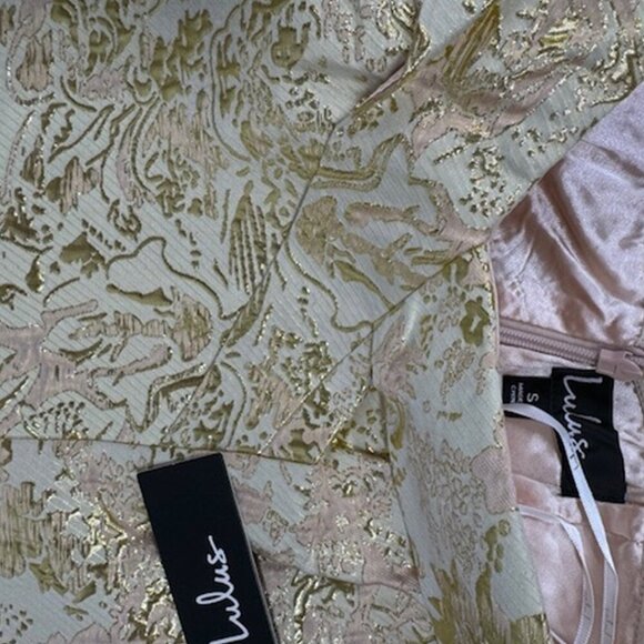 NWT Lulus Illustrious Champagne Jacquard Off-the-Shoulder Maxi Dress - Picture 8 of 10